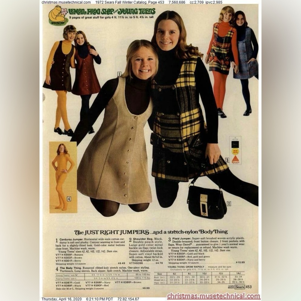 Vintage 1972 Lemon Frog Sears Jumper Black Gold Yellow Plaid Dress Junior 14 - Picture 2 of 13